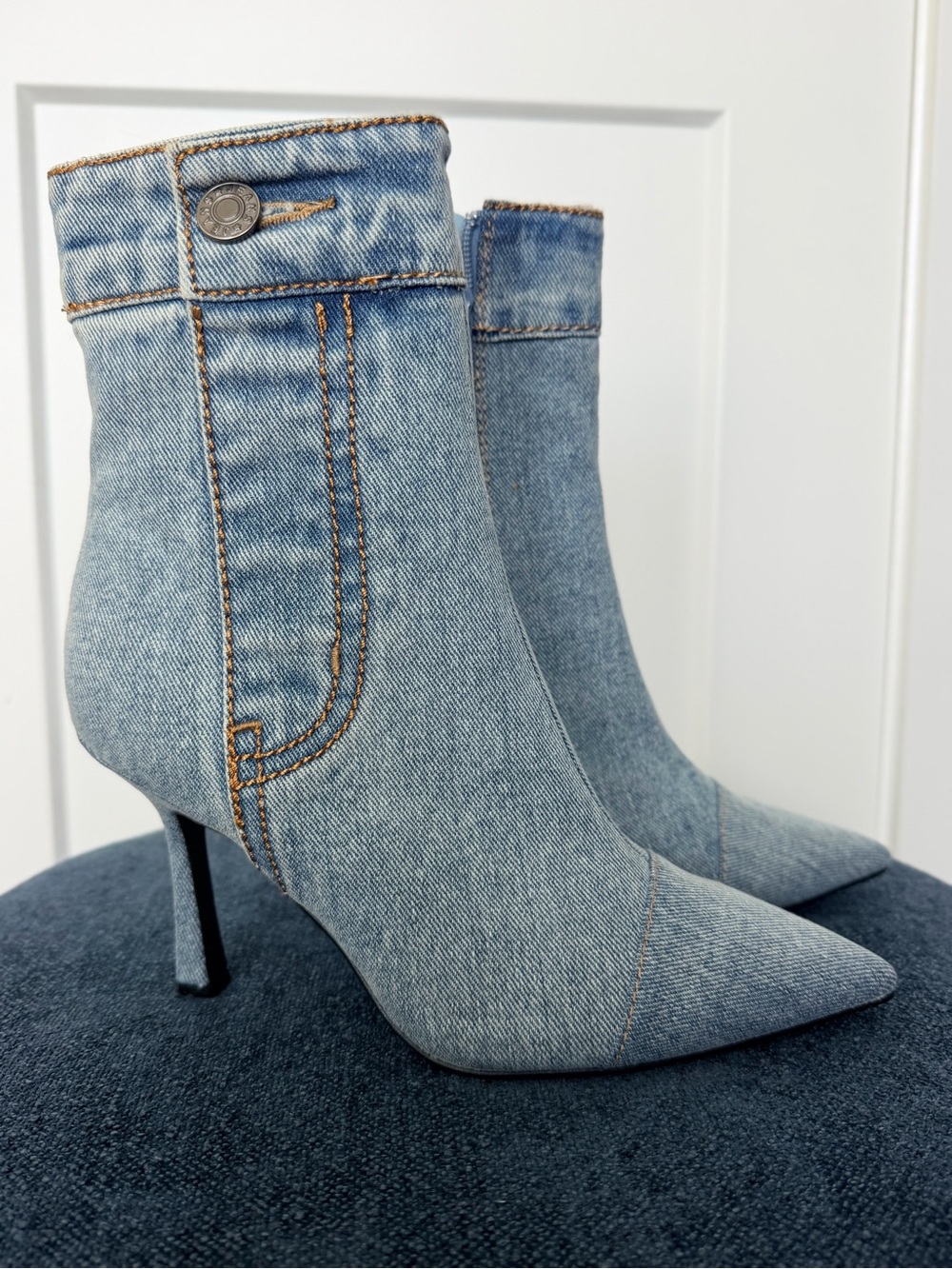 Jeffrey Campbell Denim Pointed-Toe Stiletto Ankle Boots - Light Blue